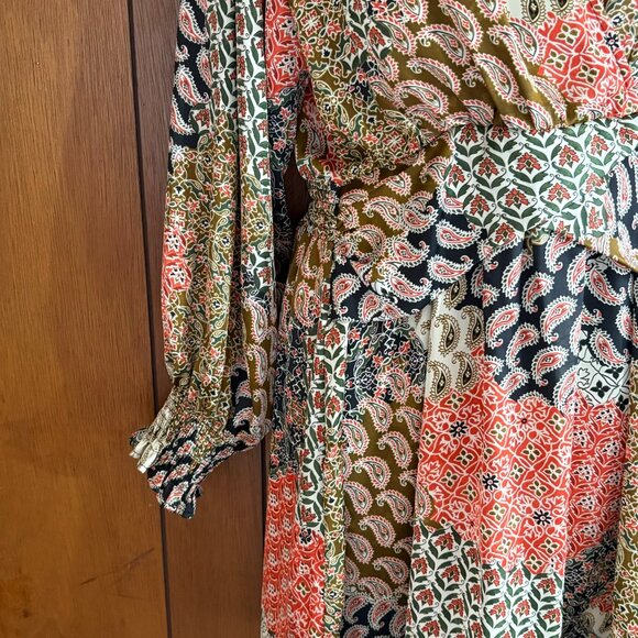 Zara Dress Womens XS Paisley Mini V-neck Long Balloon sleeves elastic cuffs - Picture 4 of 16